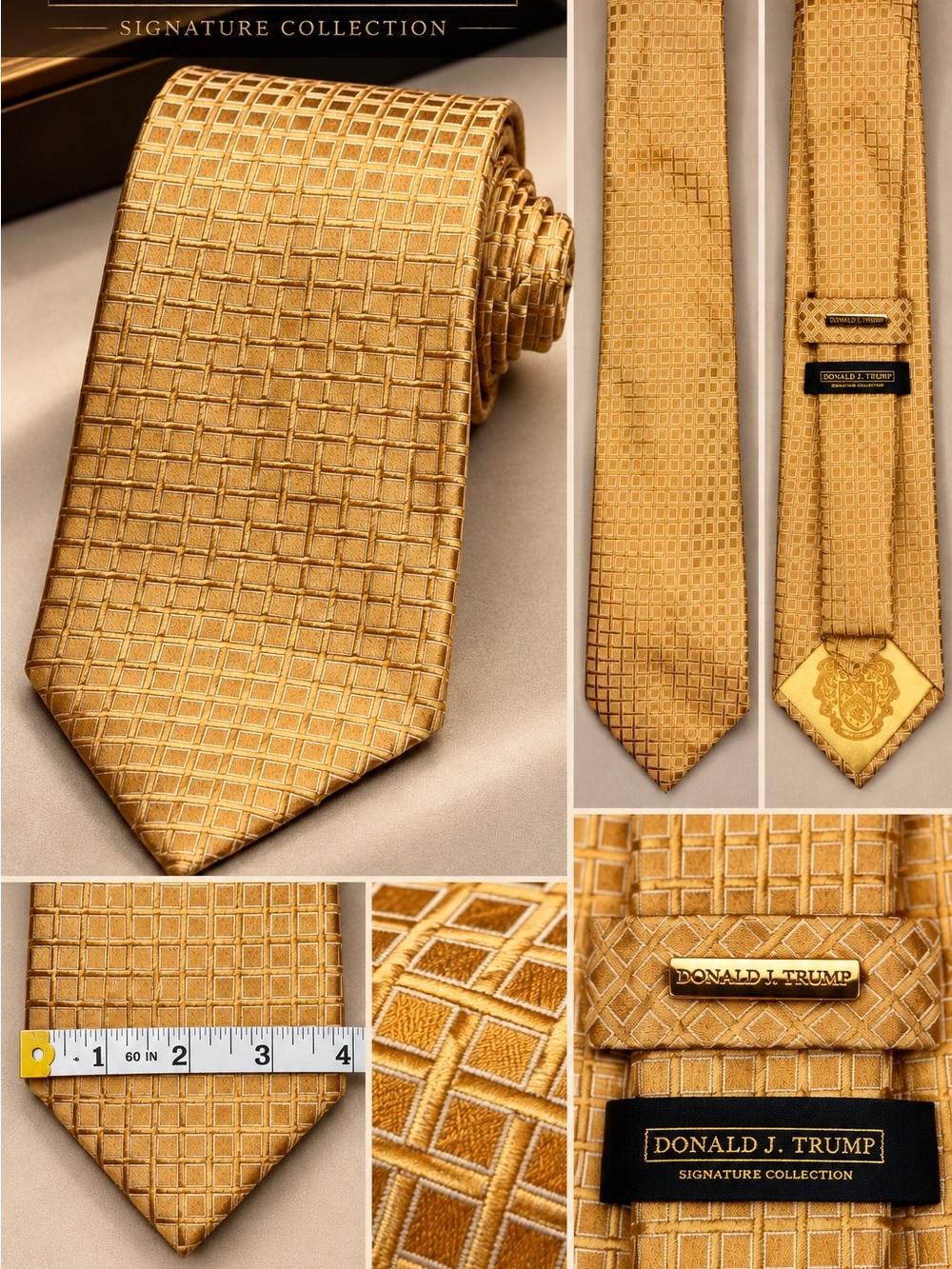 Donald J. Trump Signature Collection Gold Geometric Square Pattern Silk Tie
